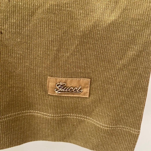 Gucci Ribbed Short Sleeves Silk Cotton Khaki Green Top Italy Size M - Picture 7 of 12